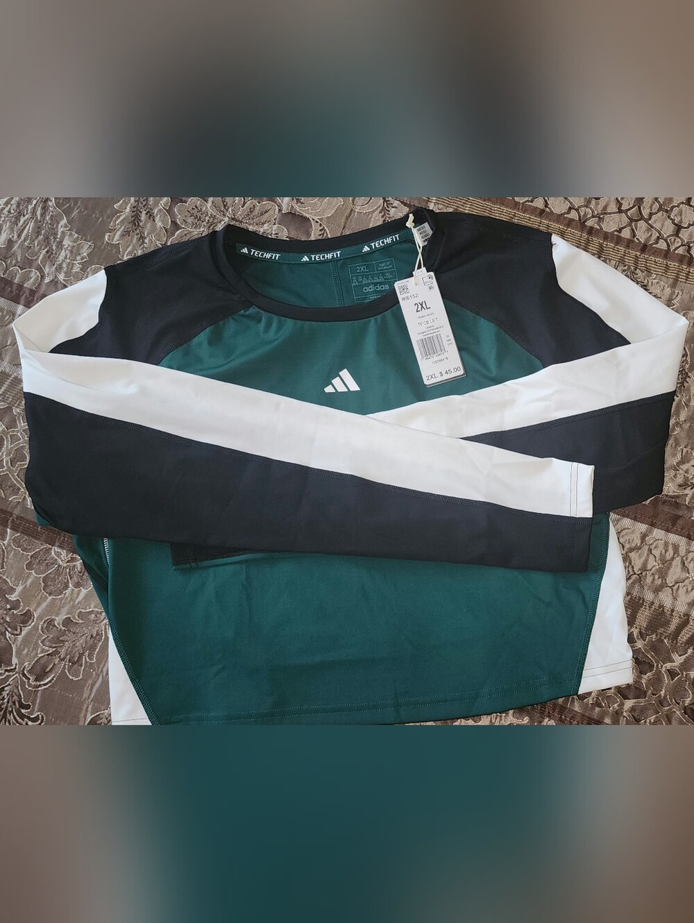 adidas Techfit Green Black White Long Sleeve Crop Top